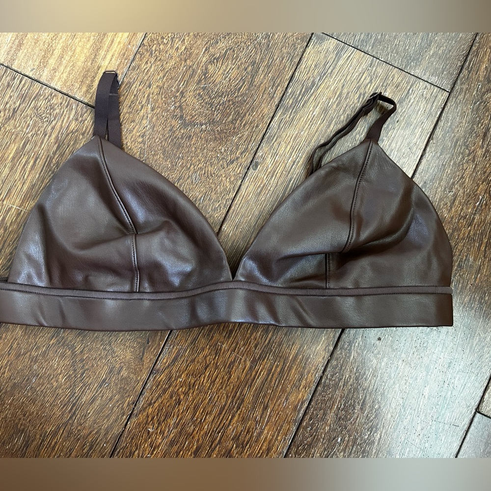 skims faux leather bra